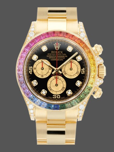 Rolex Daytona 116528 Rainbow Bezel Black Diamond Dial 40mm Mens Replica Watch