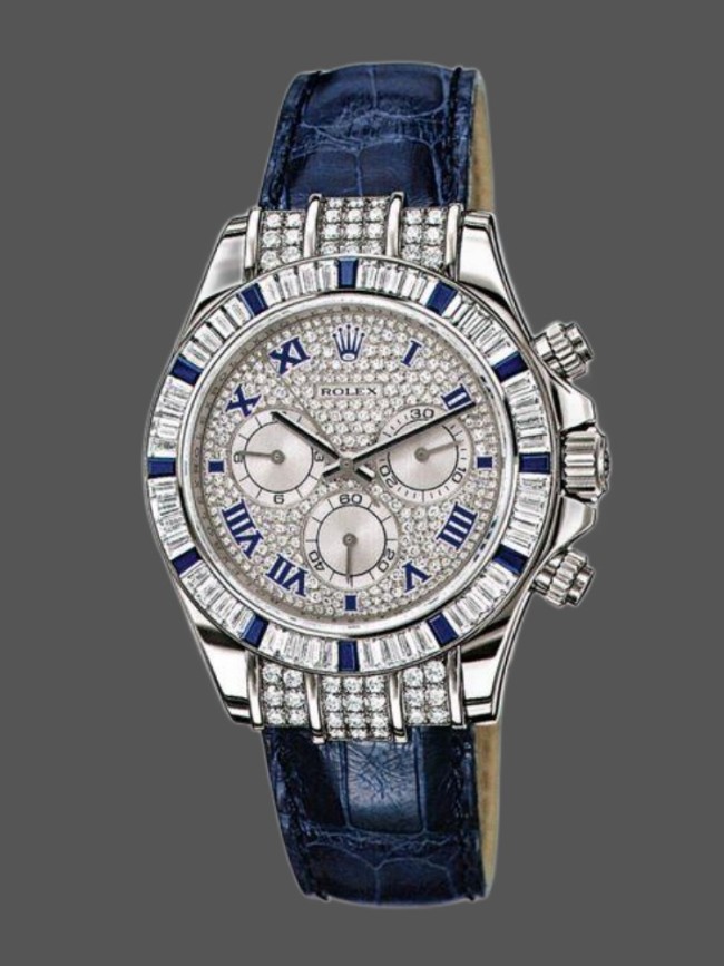 Rolex Daytona 116599 pave diamond dial Blue Leather Strap 40mm Mens Replica Watch