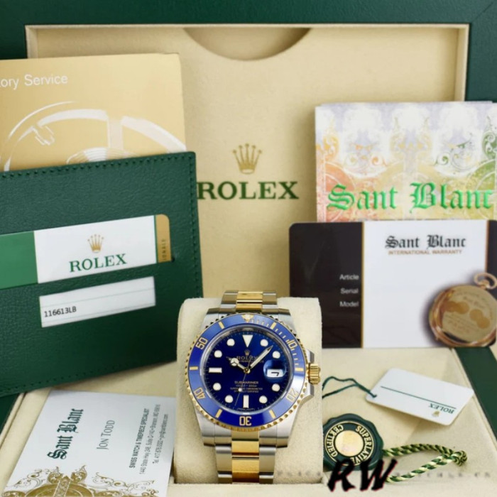 Rolex Submariner Date 116613 Two Tone Blue Dial 40mm Mens Replica Watch