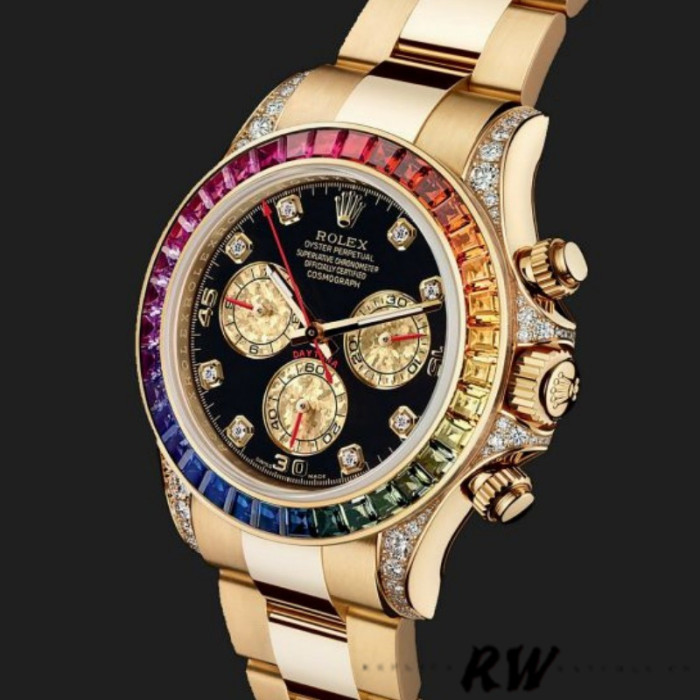 Rolex Daytona 116528 Rainbow Bezel Black Diamond Dial 40mm Mens Replica Watch