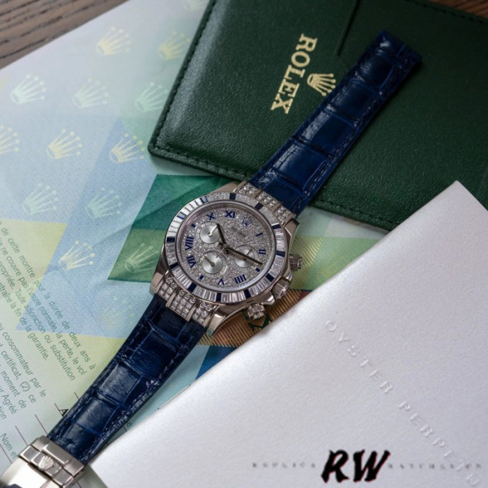 Rolex Daytona 116599 pave diamond dial Blue Leather Strap 40mm Mens Replica Watch