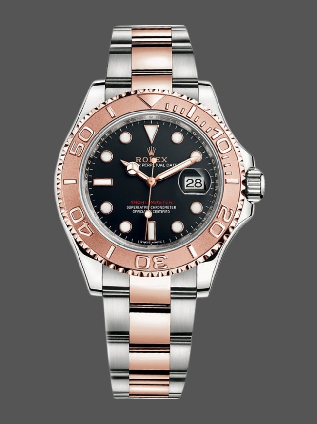 Rolex Yacht-Master 116621 Black Dial Rose Gold Steel 40mm Mens Replica Watch