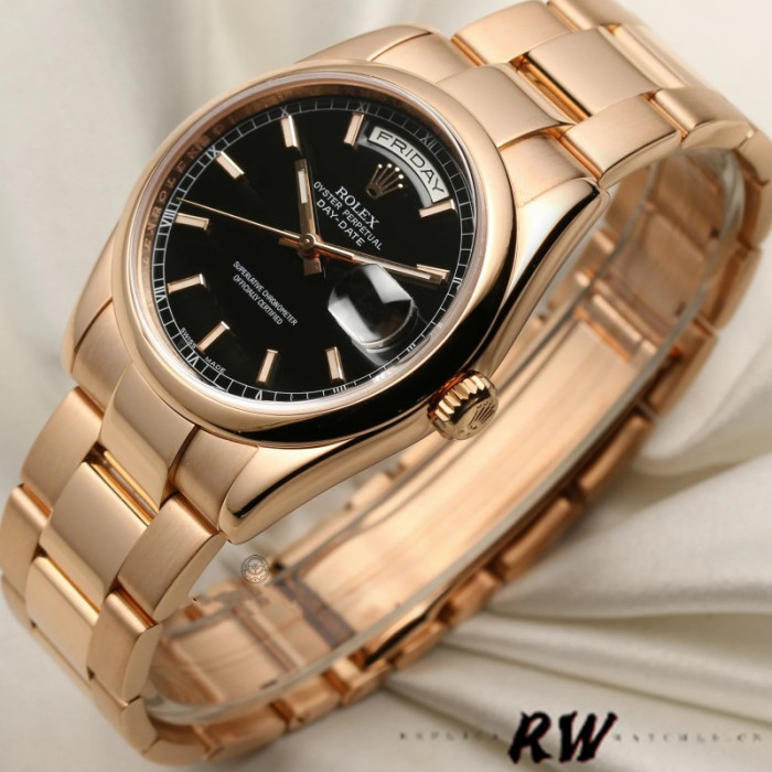 Rolex Day Date 118205 Black Dial Rose Gold 36mm Unisex Replica Watch