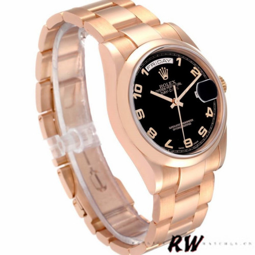 Rolex President Day Date 118205 Rose Gold Black Dial 36mm Unisex Replica Watch