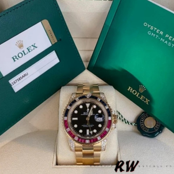 Rolex GMT-Master II 116758 Oyster Bracelet Black Dial Diamonds 40mm Mens Replica Watch