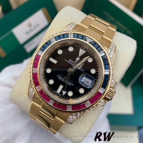 Rolex GMT-Master II 116758 Oyster Bracelet Black Dial Diamonds 40mm Mens Replica Watch