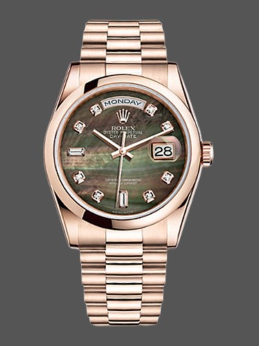 Rolex Day-Date 118205 Dark Mother of Pearl Black Dial 36mm Unisex Replica Watch