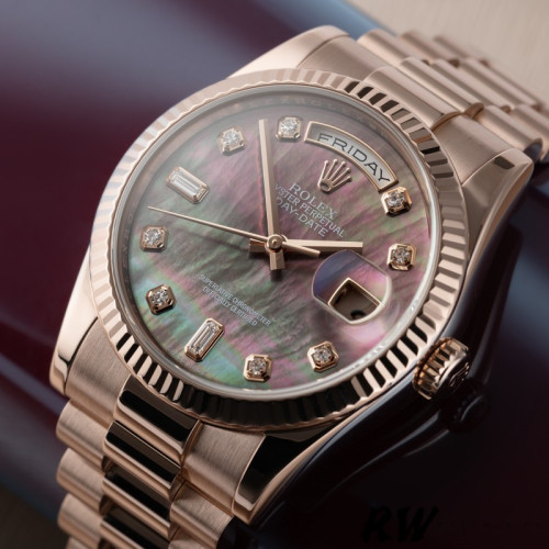 Rolex Day-Date 118205 Dark Mother of Pearl Black Dial 36mm Unisex Replica Watch