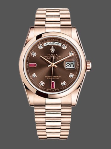 Rolex Day-Date 118205 Rose Gold Chocolate Brown Dial 36mm Unisex Replica Watch