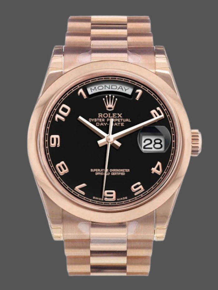 Rolex Day-Date 118205 Black Arabic Dial 36mm Unisex Replica Watch