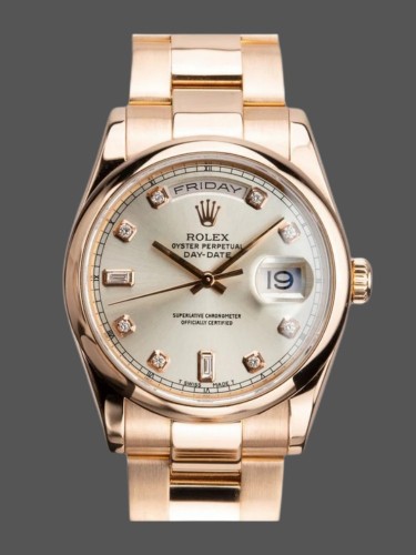 Rolex Day-Date 118205 Silver Diamond Dial 36mm Unisex Replica Watch