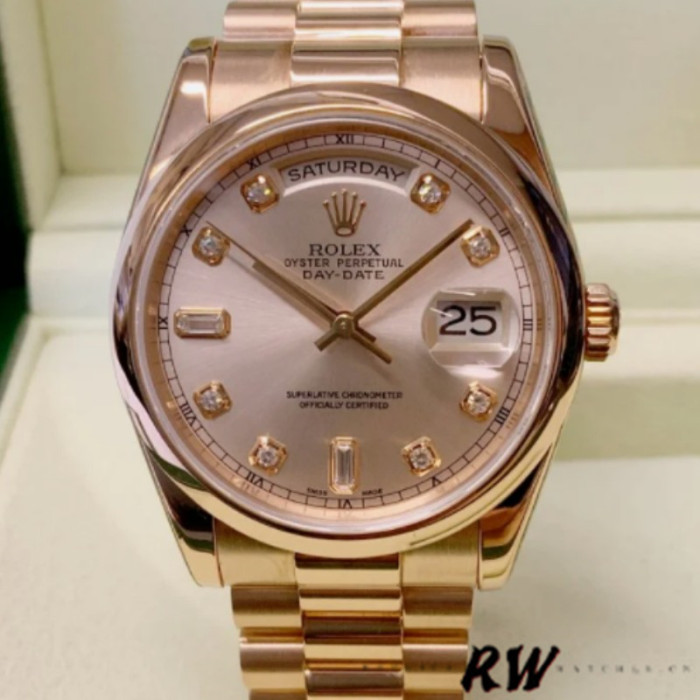 Rolex Day-Date 118205 Rose Gold Champagne Diamond Dial 36mm Unisex Replica Watch
