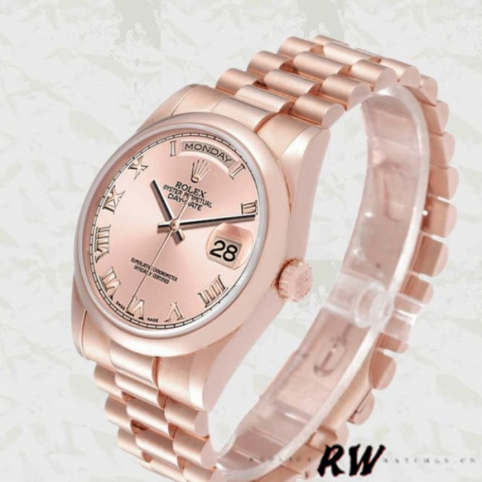 Rolex Day-Date 118205 Rose Gold Pink dial Automatic 36mm Unisex Replica Watch