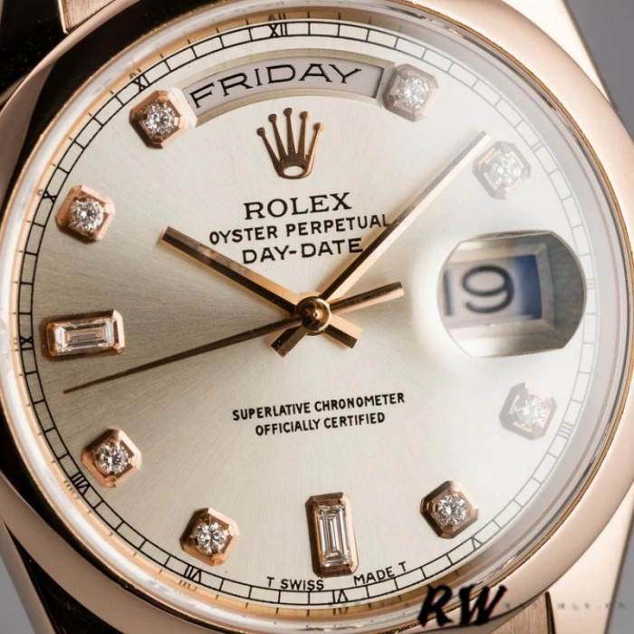 Rolex Day-Date 118205 Silver Diamond Dial 36mm Unisex Replica Watch