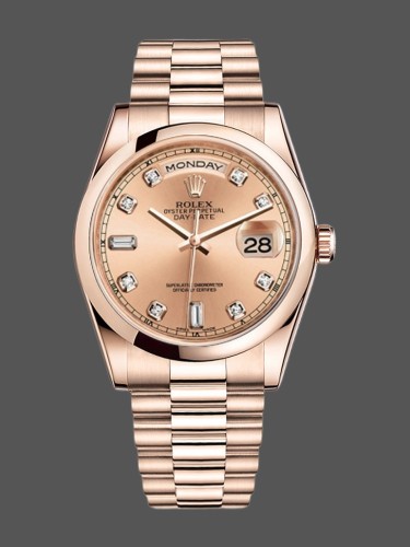 Rolex Day-Date 118205 Rose Gold Champagne Diamond Dial 36mm Unisex Replica Watch
