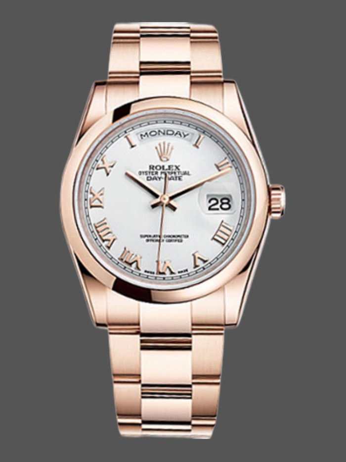 Rolex Day-Date 118205 White Roman Numeral Dial 36mm Unisex Replica Watch