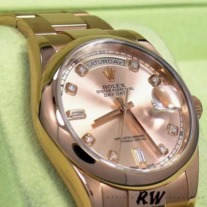 Rolex Day-Date 118205 Rose Gold Pink Diamond Dial 36mm Unisex Replica Watch