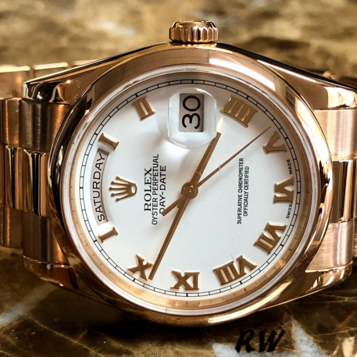 Rolex Day-Date 118205 Everose Gold White Dial 36mm Unisex Replica Watch