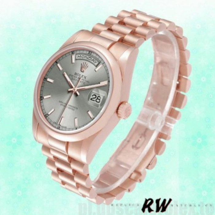 Rolex Day-Date 118205 Rose Gold Rhodium Grey Dial 36mm Unisex Replica Watch