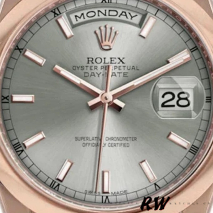 Rolex Day-Date 118205 Rose Gold Rhodium Grey Dial 36mm Unisex Replica Watch