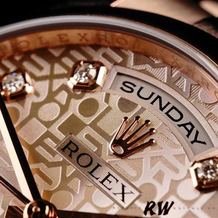Rolex Day-Date 118205 Rose Gold Pink Jubilee Diamond Dial 36mm Unisex Replica Watch