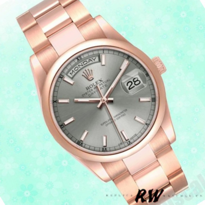 Rolex Day-Date 118205 Rose Gold Grey Dial 36mm Unisex Replica Watch