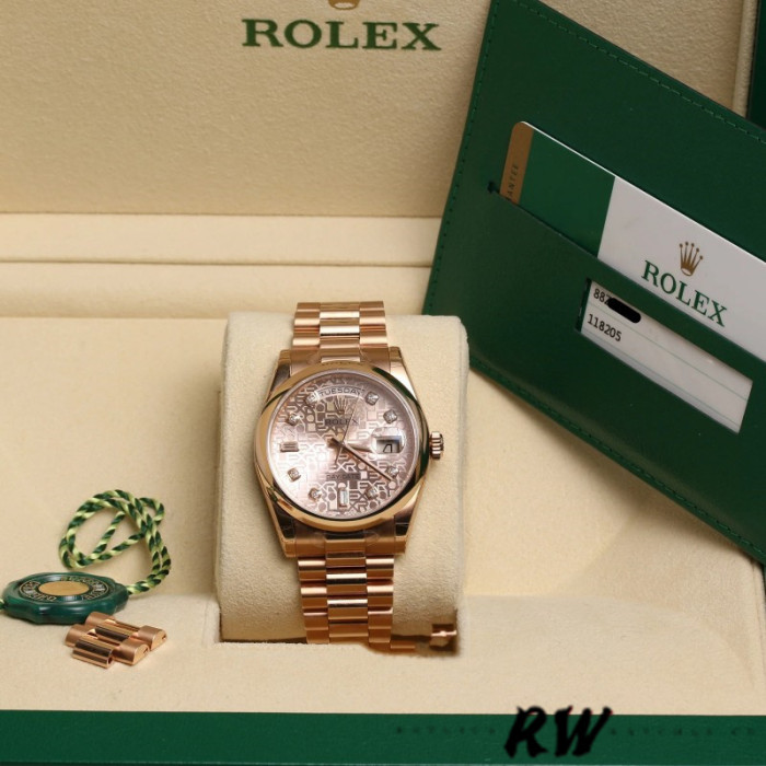 Rolex Day-Date 118205 Rose Gold Jubilee Pink Dial 36mm Unisex Replica Watch