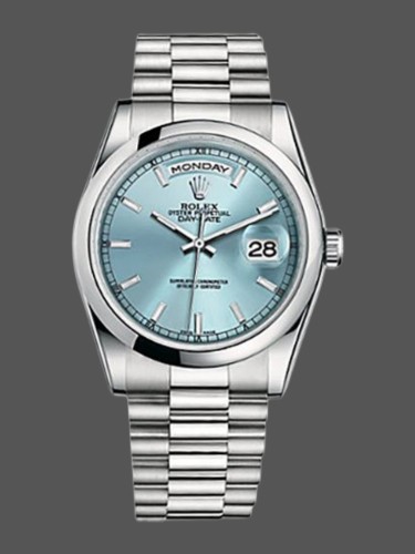 Rolex Day-Date 118206 Ice Blue Dial Polished Platinum Bezel 36mm Unisex Replica Watch