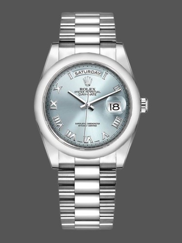 Rolex Day-Date 118206 Ice Blue Roman Numeral Dial 36mm Unisex Replica Watch