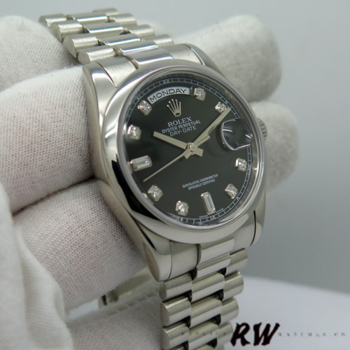 Rolex Day Date 118206 Platinum Black Diamond Dial 36mm Unisex Replica Watch