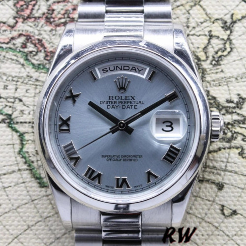Rolex Day Date 118206 Platinum Ice Blue dial 36mm Unisex Replica Watch
