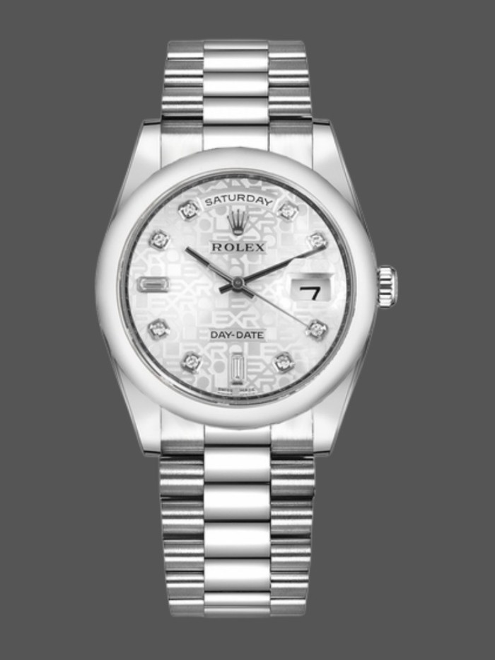 Rolex Day-Date 118206 Jubilee Silver Dial Diamonds 36mm Unisex Replica Watch