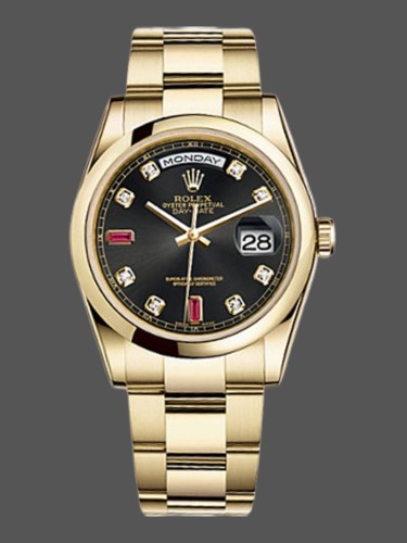 Rolex Day-Date 118208 Black Diamond Dial Yellow Gold case 36mm Unisex Replica Watch