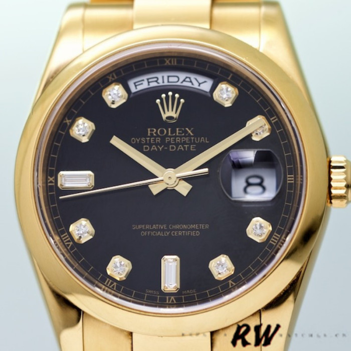 Rolex Day-Date 118208 Black Diamond Dial Yellow Gold 36mm Unisex Replica Watch