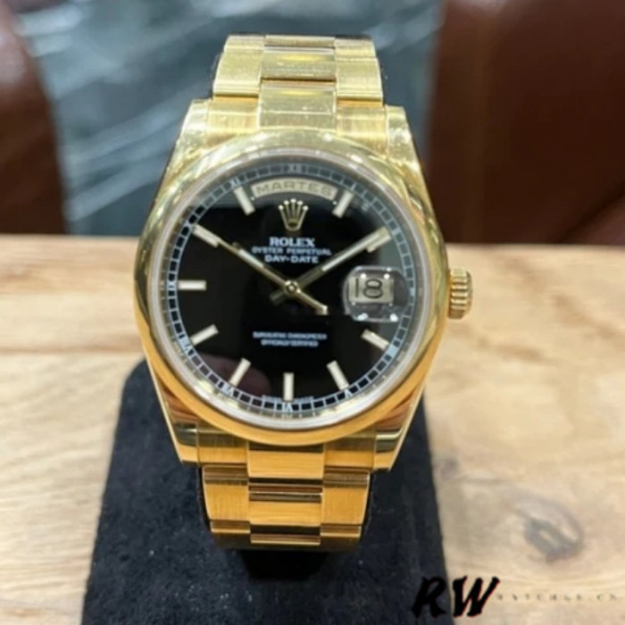 Rolex Day-Date 118208 Black Arab Dial Yellow Gold 36mm Unisex Replica Watch