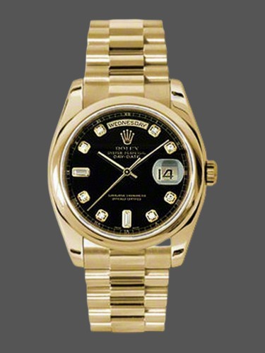 Rolex Day-Date 118208 Black Diamond Dial 36mm Unisex Replica Watch