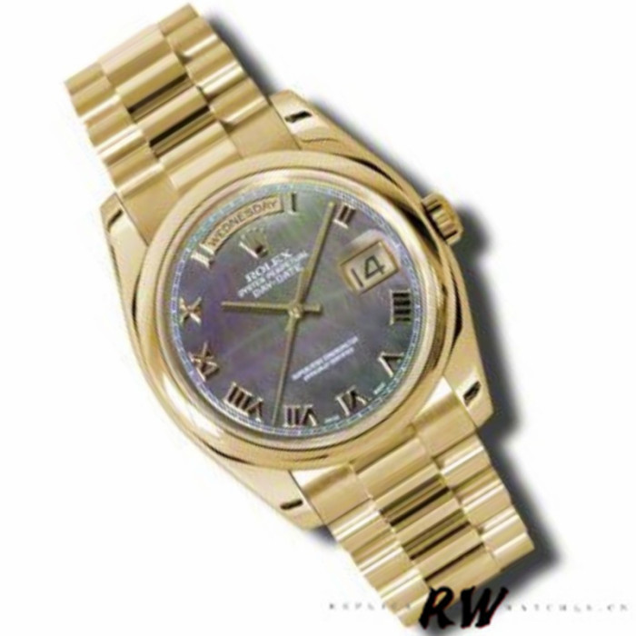 Rolex Day-Date 118238 Dark Mother Of Pearl Dial Yellow Gold 36mm Unisex Replica Watch