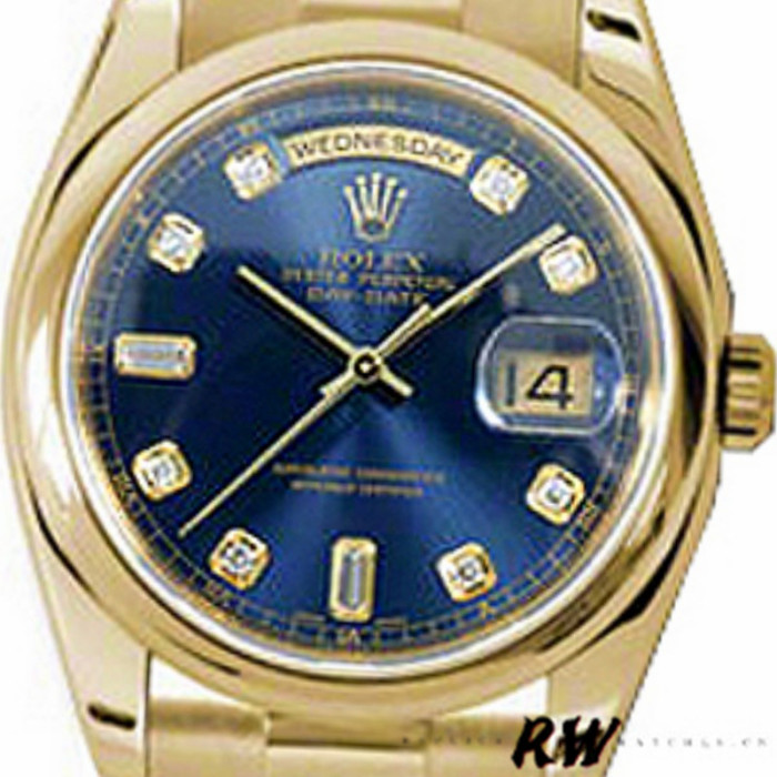 Rolex Day-Date 118208 Yellow Gold Blue Diamond Dial 36mm Unisex Replica Watch