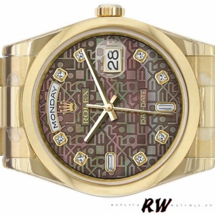Rolex Day-Date 118208 Black MOP Diamond Dial 36mm Unisex Replica Watch
