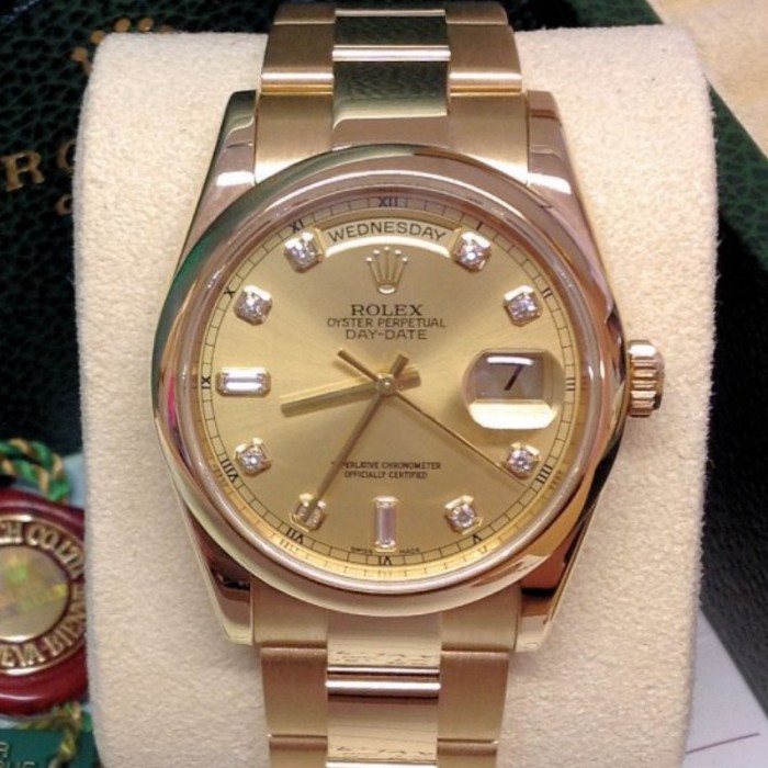 Rolex Day-Date 118208 Champagne Diamond Dial 36mm Unisex Replica Watch