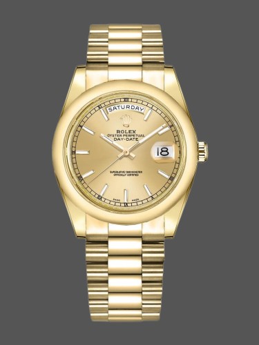 Rolex Day-Date 118208 Yellow Gold Champagne Dial 36mm Unisex Replica Watch