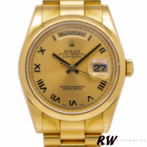 Rolex Day-Date 118208 Champagne Dial Roman Numerals 36mm Unisex Replica Watch