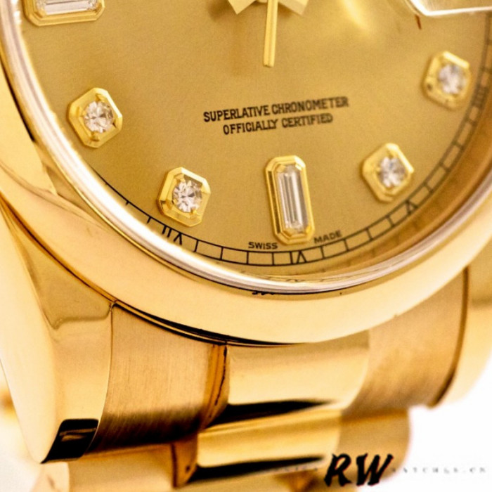 Rolex Day-Date 118208 Yellow Gold Champagne Diamond Dial 36mm Unisex Replica Watch