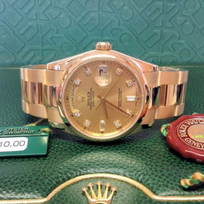 Rolex Day-Date 118208 Champagne Diamond Dial 36mm Unisex Replica Watch