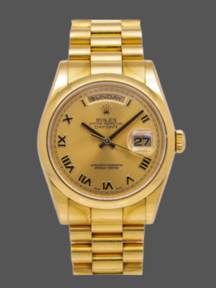 Rolex Day-Date 118208 Champagne Dial Roman Numerals 36mm Unisex Replica Watch