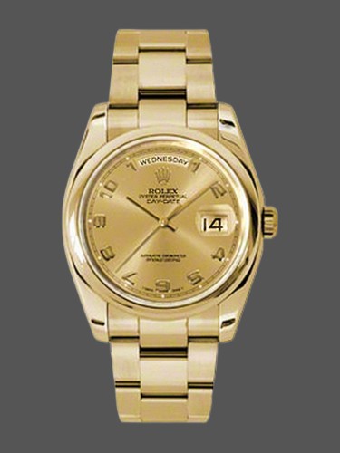 Rolex Day-Date 118208 champagne dial Arabic Numeral Hour Markers 36mm Unisex Replica Watch