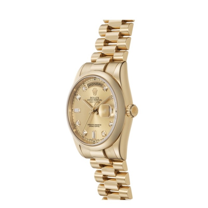 Rolex Day-Date 118208 Yellow Gold Champagne Diamond Dial 36mm Unisex Replica Watch