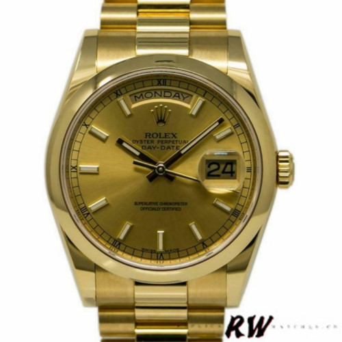Rolex Day-Date 118208 Yellow Gold Champagne Dial 36mm Unisex Replica Watch