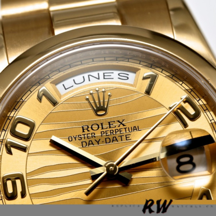 Rolex Day-Date 118208 Arabic Numeral Wave Champagne Dial 36mm Unisex Replica Watch