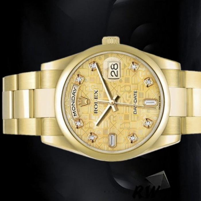 Rolex Day-Date 118208 Yellow Gold Champagne Jubilee Dial 36mm Unisex Replica Watch